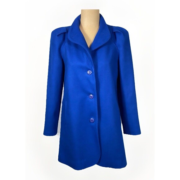 Vintage 80s Wool Blue Button Up Overcoat Mid Length Made In USA Women’s Xs - Picture 2 of 8